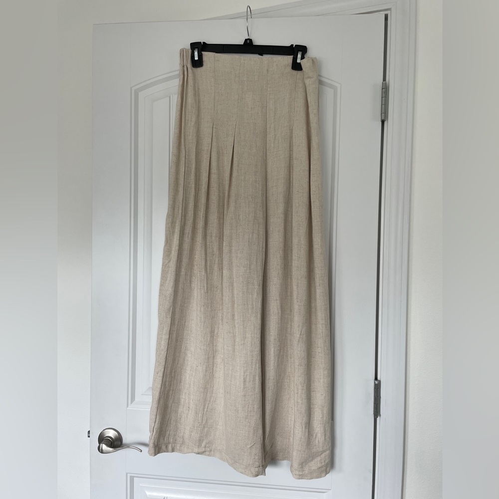 Tan Linen Wide Legs Pants with Pleats